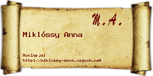 Miklóssy Anna névjegykártya